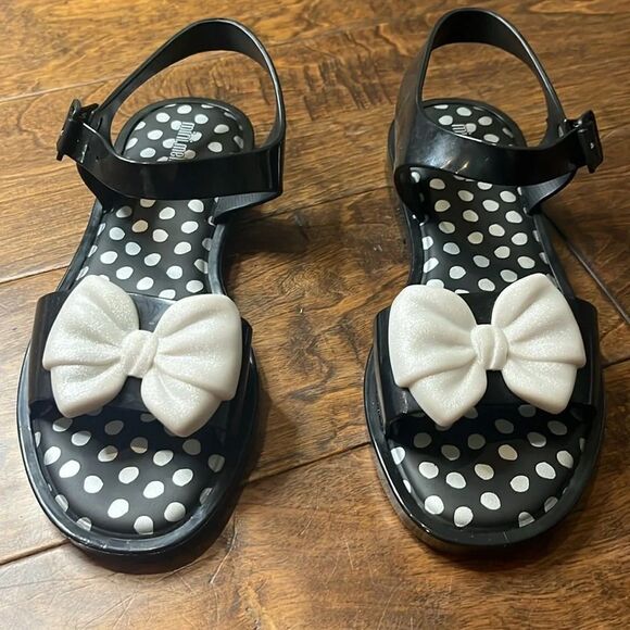 MINI MELISSA MINI MAR SANDAL PRINCESS BLACK & WHITE, size 4 - Picture 2 of 8